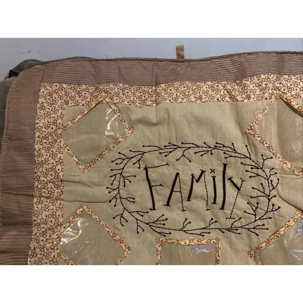 Quilted Wall Hanging Family Embroidered Picture Frame Country Core 37x28 Cottage